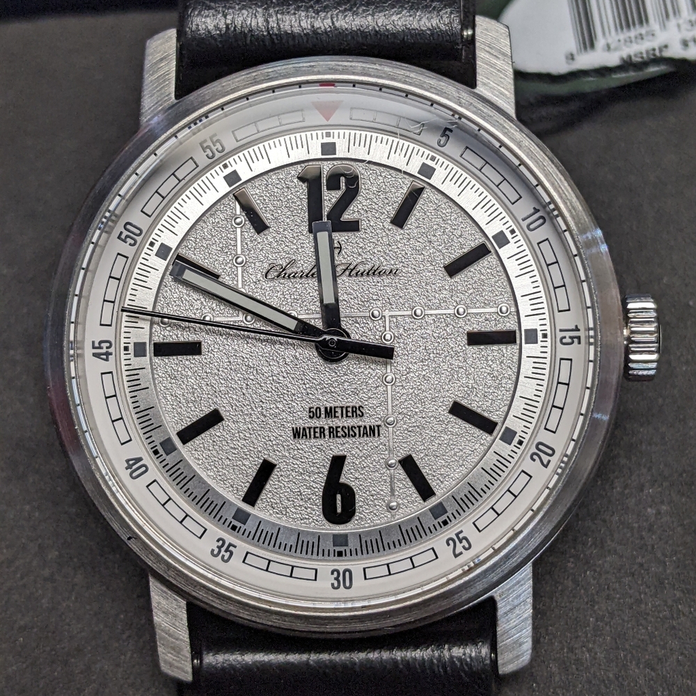 Charlies Silver Dial Watch with Black Leather Strap